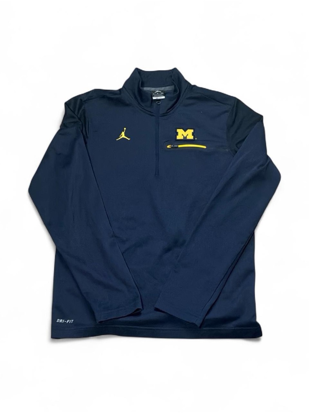 Jordan University of Michigan Navy Quarter-Zip Pullover with Yellow Michigan M